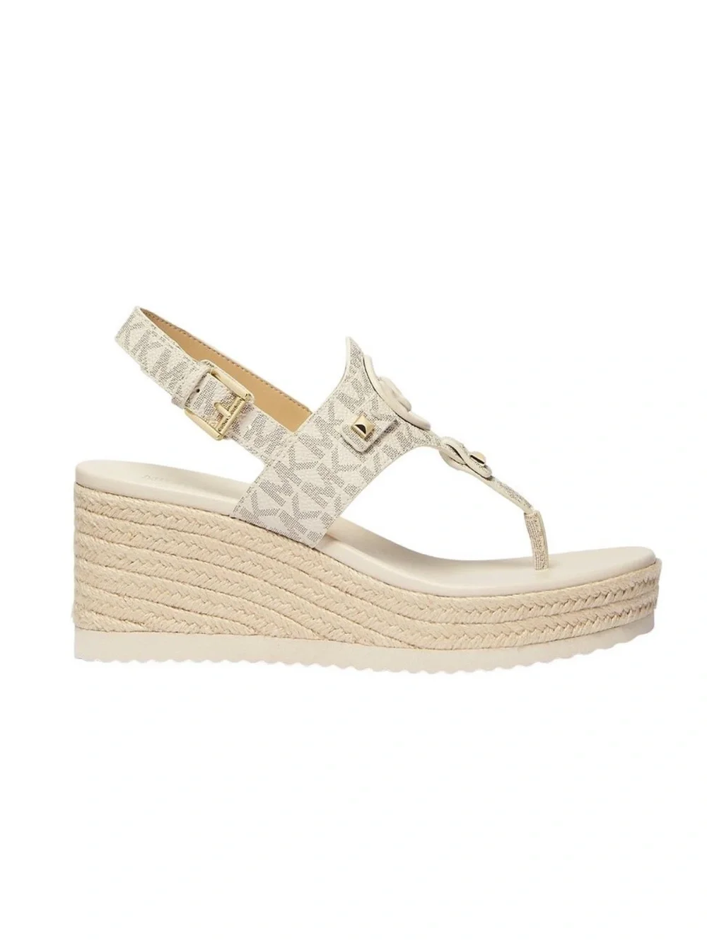 Michael Kors Aubrey Cutout Leather Wedge Sandal Vanilla 10